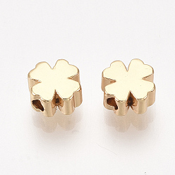 Real 18K Gold Plated Brass Beads, Clover, Real 18K Gold Plated, 5x5x3mm, Hole: 1mm