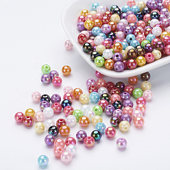 Mixed Color Eco-Friendly Poly Styrene Acrylic Beads, AB Color Plated, Round, Mixed Color, 8mm, Hole: 1mm, about 2000pcs/500g