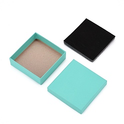 Turquoise Moyen Boîte-cadeau en carton coffrets de bijoux, pour le collier, Des boucles d'oreilles, avec une éponge noire à l'intérieur, carrée, turquoise moyen, 9.1x9.2x2.9 cm