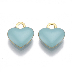 Light Blue Brass Charms, with Enamel, Enamelled Sequins, Raw(Unplated), Heart, Light Blue, 10x9x2mm, Hole: 1mm