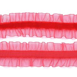 Crimson Nylon Elastic Ribbon, with Lace, for Jewelry Making, Crimson, 1 inch(25mm), 50yards/roll(45.72m/roll)