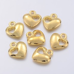 Golden Alloy Pendants, Cadmium Free & Lead Free, Heart Charms, Golden, 13x11x3mm, Hole: 1.5mm