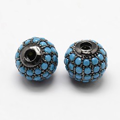 Mixed Color Round Brass Micro Pave Cubic Zirconia Beads, Mixed Color, 8mm, Hole: 1.5mm