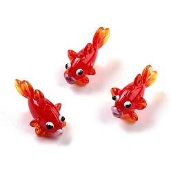 Red Handmade Lampwork Beads, Goldfish, Red, 28x15.5x16mm, Hole: 1.7mm