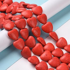 Red Synthetic Howlite Beads, Dyed, Heart, Red, 17x18x9mm, Hole: 1mm, about 350pcs/kg