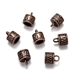 Red Copper Tibetan Style Cord Ends, Column, Red Copper,  Cadmium Free & Lead Free, 14.5x11mm, Hole: 4mm, Inner Diameter: 7.5mm