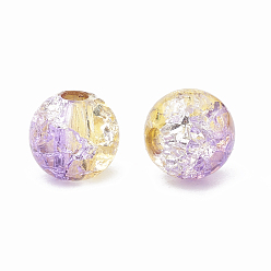 Plum Acrylic Beads, Transparent Crackle Style, Two Tone Style, Round, Plum, 8mm, Hole: 2mm, about 1840pcs/500g