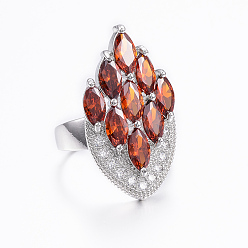 Orange Red Brass Micro Pave Cubic Zirconia Jewelry Sets, Pendants & Hoop Earrings & Finger Rings, Marquise/Horse Eye, Platinum, Chocolate, Size 6~10(16~20mm), 38.5x17x5.5mm, Hole: 5.5x4mm, 49x17x5.5mm, Pin: 1mm