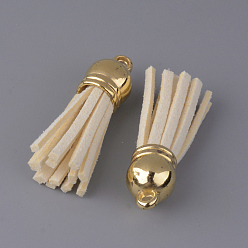 Beige Faux Suede Tassel Pendant Decorations, with CCB Plastic Cord Ends, Beige, 35~37x10mm, Hole: 2.5~3mm