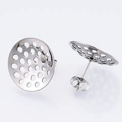 Stainless Steel Color 304 Stainless Steel Stud Earring Findings, with Sieve Base, Ear Nuts/Earring Backs, Stainless Steel Color, 20mm, Hole: 1.7mm, Pin: 0.8mm