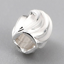 925 Sterling Silver Plated Brass Corrugated Beads, Long-Lasting Plated, Column, 925 Sterling Silver Plated, 3.5x3mm, Hole: 1.2mm