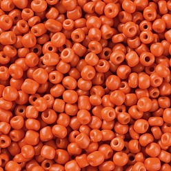 Orange Red Baking Paint Glass Seed Beads, Orange Red, 8/0, 3mm, Hole: 1mm, about 1111pcs/50g, 50g/bag, 18bags/2pounds