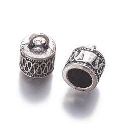Antique Silver Tibetan Style Cord Ends, Column, Antique Silver, Cadmium Free & Nickel Free & Lead Free, 14.5x11mm, Hole: 4mm, Inner Diameter: 7.5mm