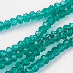 Bleu Vert Chapelets de perles en verre transparentes  , facette, rondelle, sarcelle, 3x2mm, Trou: 0.5mm, Environ 160~165 pcs/chapelet, 15.35 pouces ~ 15.75 pouces (39~40 cm)