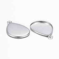 Stainless Steel Color 304 Stainless Steel Pendant Cabochon Settings, Milled Edge Bezel Cups, teardrop, Stainless Steel Color, Tray: 18x13mm, 21x13x1.5mm, Hole: 2mm
