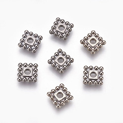 Bronze  Perles de séparateur de style tibétain , sans plomb et sans cadmium, carrée, gris anthracite, 7x7x2mm, Trou: 2mm