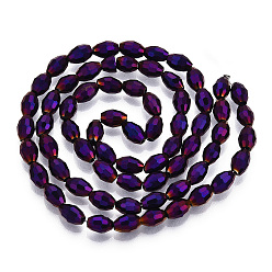 Indigo Electroplate Glass Beads Strands, AB Color Plated, Faceted Oval, Indigo, 6x4mm, Hole: 1mm, about 67~68pcs/strand