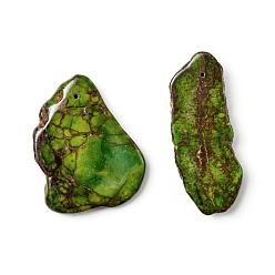 Зеленый Натуральный регалит / имперская яшма / морские отложения яшмовые подвески, самородки, окрашенные, зелёные, 34~52x20~33x5~5.5 мм, отверстие : 1.2 мм