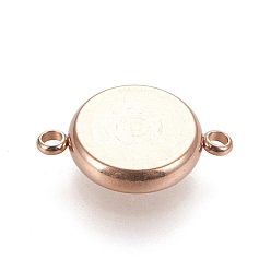 Rose Gold Ion Plating(IP) 304 Stainless Steel Links Connectors Settings, Plain Edge Bezel Cups, Flat Round, Rose Gold, Tray: 10mm, 18x12.5x3mm, Hole: 1.8mm