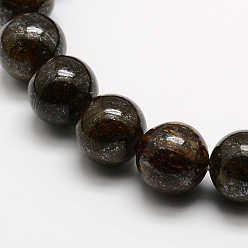 Coffee Round Natural Bronzite Beads Strands, Coffee, 6mm, Hole: 1mm, about 63pcs/strand, 15.3 inch