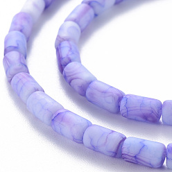 Medium Purple Opaque Baking Painted Crackle Glass Beads Strands, Frosted, Column, Medium Purple, 7.5x4.5mm, Hole: 1mm, about 49pcs/strand, 18.31 inch(46.5cm)