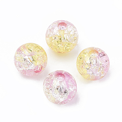 Light Khaki Acrylic Beads, Transparent Crackle Style, Two Tone Style, Round, Light Khaki, 8mm, Hole: 2mm, about 1840pcs/500g