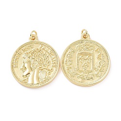 Real 18K Gold Plated Brass Pendants, Long-Lasting Plated, Coin, Real 18K Gold Plated, 28.5x25.5x2mm, Hole: 4mm