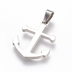 Stainless Steel Color Trendy Necklace Findings Anchor 304 Stainless Steel Pendants, Stainless Steel Color, 27x20x2mm, Hole: 6x4mm