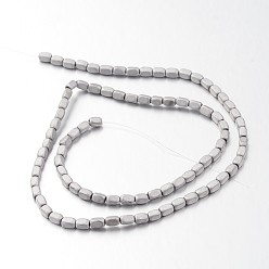 Silver Plated Electroplate Non-magnetic Synthetic Hematite Bead Strands, Frosted, Cuboid, Silver Plated, 5x3mm, Hole: 1mm, about 87pcs/strand, 15.7 inch