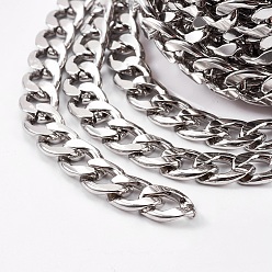 Stainless Steel Color 304 Stainless Steel Cuban Link Chains, Chunky Curb Chains, Unwelded, with Spool, Stainless Steel Color, 13~14x10x3mm, about 32.8 Feet(10m)/roll