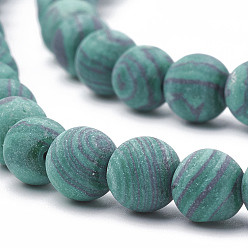 Malachite Perles synthétiques malachite brins, givré, ronde, 10mm, Trou: 1.2mm, Environ 37~40 pcs/chapelet, 14.9~15.1 pouce (38~38.5 cm)