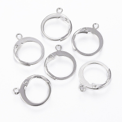 Stainless Steel Color 304 Stainless Steel Leverback Earring Findings, with Loop, Stainless Steel Color, 14.5x12x2mm, Hole: 1.2mm, Pin: 0.8x1mm