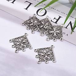 Antique Silver Tibetan Style Alloy Links, Lead Free and Cadmium Free, Rhombus, Antique Silver, 35x33.5x1.5mm, Hole: 2mm