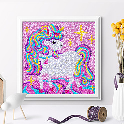 Unicorn DIY Square Animal Diamond Painting Kits, Including Frame, Resin Rhinestones, Diamond Sticky Pen, Tray Plate and Glue Clay, Unicorn Pattern, 185x185mm