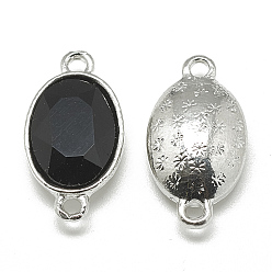 Black Alloy Glass Links connectors, Faceted, Oval, Platinum, Black, 22x12x6mm, Hole: 1.5mm