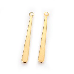Real 24K Gold Plated 201 Stainless Steel Pendants, Bar, Real 24k Gold Plated, 31.5x3.5x0.5mm, Hole: 1.4mm