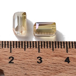 Beige Electroplate Glass Beads, Full Rainbow Plated, Faceted, Cuboid, Beige, 8x4x4mm, Hole: 1mm