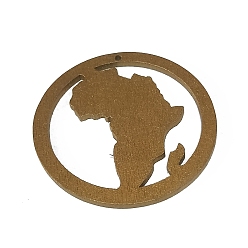 Round Hollow Wood Big Pendants, for Jewelry Making, African Map, Round, 51~70x2~3mm