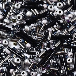 Noir Perles de rocaille en verre, mixedstyle, formes mixtes, noir, 1~7x2~4mm, Trou: 0.7~1mm, environ 450 g / livre