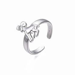 Constellation 304 Stainless Steel 12 Constellations/Zodiac Signs Open Cuff Ring for Women, Stainless Steel Color, 12 Constellations, US Size 6 3/4(17.1mm)~US Size 8 1/4(18.3mm)