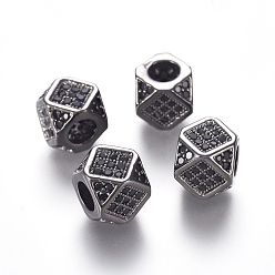 Gunmetal Brass Micro Pave Cubic Zirconia Beads, Polygon, Black, Gunmetal, 6.5~7x6.5~7x6.5~7mm, Hole: 3mm, Diagonal Length: 9mm