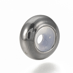 Bronze Perles en laiton, avec caoutchouc à l'intérieur, perles de curseur, perles de bouchage, gris anthracite, 7.5x4mm, trou en caoutchouc: 1.2 mm