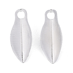 925 Sterling Silver Plated Brass Charms, Long-Lasting Plated, Leaf, 925 Sterling Silver Plated, 9x3.5x1.5mm, Hole: 1mm