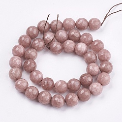 Chameau Jade naturel rangées de perles, teint, facette, ronde, chameau, 10mm, Trou: 1mm, 38 pcs / chapelet, 14.5 pouce