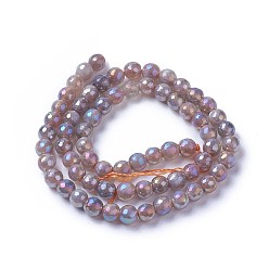 Brun Rosé  Galvaniser des perles de pierre de soleil naturelles, facette, ronde, brun rosé, 6mm, Trou: 1mm, Environ 63~64 pcs/chapelet, 14.9~15.3 pouce (38~39 cm)