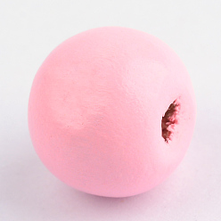 Pink Dyed Wood Beads, Round, Pink, 7x6mm, Hole: 2mm, about 9000pcs/1000g