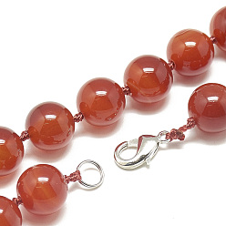 Carnelian Natural Carnelian Beaded Necklaces, with Alloy Lobster Clasps, Round, Dyed, 18.8 inch~19.2  inch(48~49cm), round: 10mm