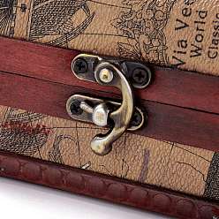 Corail Boite a bijoux vintage en bois, coffres au trésor décoratifs en cuir pu, avec poignée de transport et loquet, rectangle avec motif de carte, corail, 11.9x9.05x9 cm