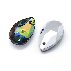 Colorful Faceted Glass Pendants, teardrop, Colorful, 22x13x8.5mm, Hole: 1mm
