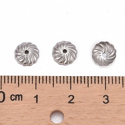 Stainless Steel Color Flower 304 Stainless Steel Bead Caps, Stainless Steel Color, 8x2mm, Hole: 1mm